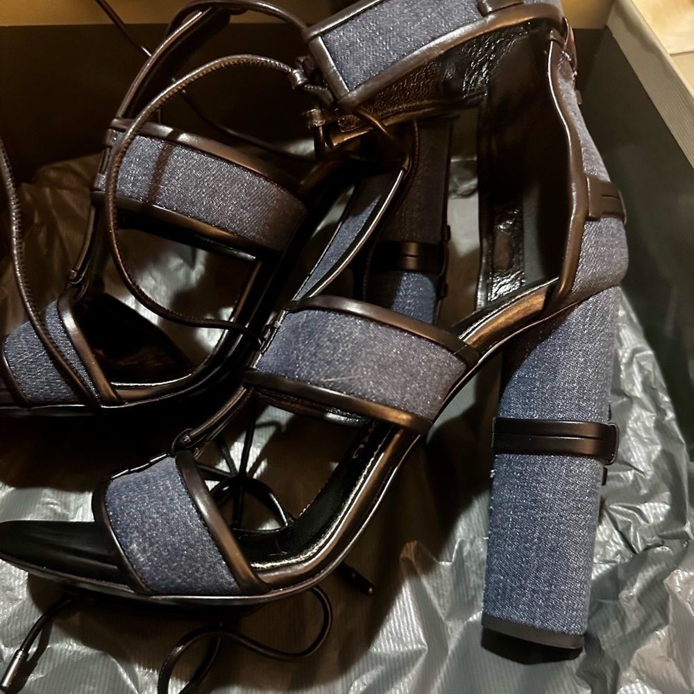 LIMITED TIME ONLY! ESTATE SALE $1590 Tom Ford Denim Patchwork Tie Ankle Sandals